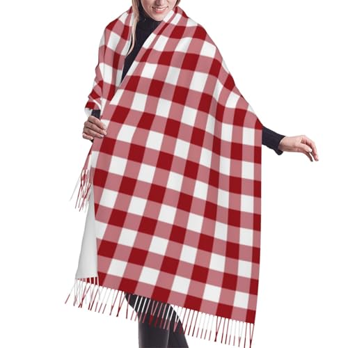 Classic Red And White Checkered Gingham Pattern Cashmere Fringe Scarf Autumn And Winter Silk Scarves Are Super Warm And Soft - Fashion Accessory Ideal Gift