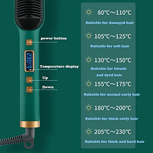Plancha para el cabello eléctrica profesional 2 en 1 con cepillo y peine rizador, pantalla LCD miniatura 3