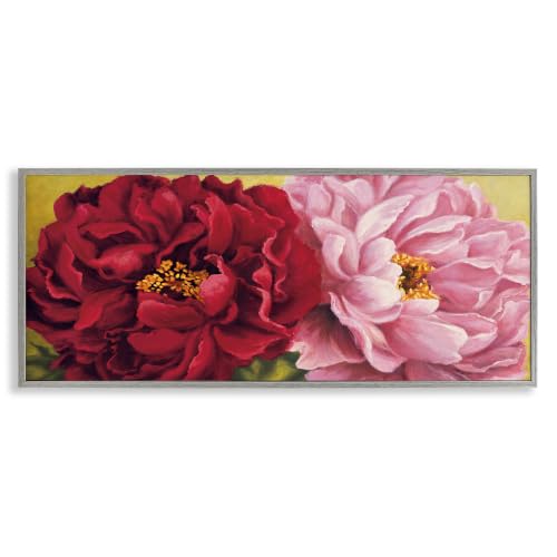 Pink Red Dahlia Floral Still Life, 13 x 30 Inch Framed Giclée Print