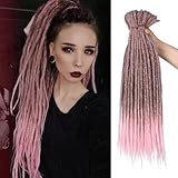 WIGER Straight Dreadlock Extensions DE Hip-Hop Soft Locs Crochet Hair for Women Ombre Pink DE Dreads Extensions Handmade Reggae Hair Hippie Synthetic Twisted Hair (Full Set 50 Strands, Ombre Pink)