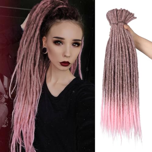 WIGER Straight Dreadlock Extensions DE Hip-Hop Soft Locs Crochet Hair for Women Ombre Pink DE Dreads Extensions Handmade Reggae Hair Hippie Synthetic Twisted Hair (Full Set 50 Strands, Ombre Pink)