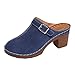 ZSpzx Women Heeled Sandals Platforms Leather Round Toe Mules Clogs Summer Dressy Buckle Straps Slippers Chunky High Heels Non Slip Trendy Solid Color Breathable Walking Vacation Shoes (Blue, 9.5)