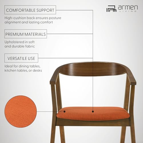 Armen Living Santana Wood Dining Chair in Walnut Finish with Orange Fabric - Set of 6 by Armen Living - Used condition - Image 8