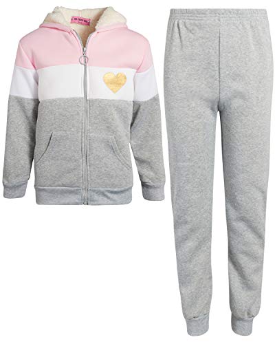 Coney Island Girls' 2-Piece Athletic Fleece Jogger Pant Set with Fully Lined Sherpa