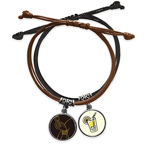 Bracelet bouddhiste contre le stress en corde jaune et cuir ajustable main de lotus