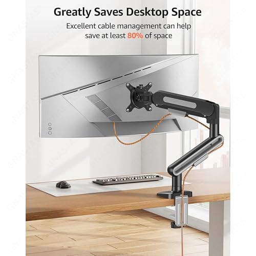 Image of Heavy Duty Single Monitor Arm Monitor Stand Gas Spring Desk Mount for 17-42 Inch Screens, Fully Adjustable, 2-12 kg, VESA 75x75 & 100x100 mm, C-Clamp & Grommet Base, Black & White
