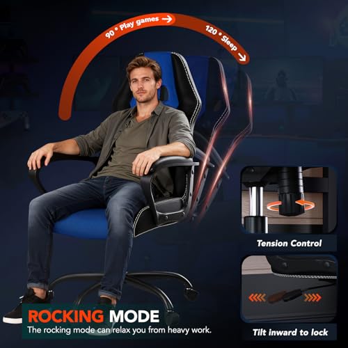 Image of BestOffice Gaming Chair with Massage, Ergonomic Office Desk Chair, Adjustable Lumbar Support & Headrest,Computer Task Chair, 360 Swivel for Adults (Blue)