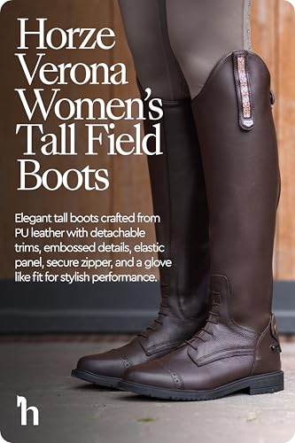 HORZE Damen Reitstiefel Verona, Turnier Stiefel mit Reißverschluss, Braun, 39R
