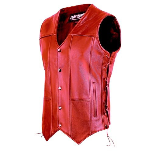 Deckra Classic Men's Genuine Leather Vest - Timeless Style Laceup Motorcycle Riding Biker Vest Club