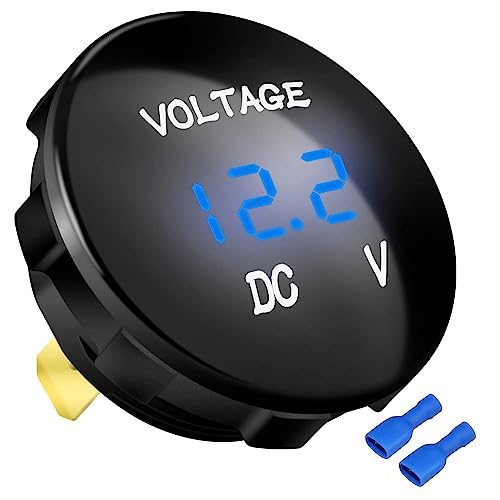 Greluma DC 12 V 24 V Kfz-Ersatz-Voltmeter-Messgerät, wasserdichter 12 V 24 V 36 V digitaler LED-Spannungsmesser mit blauer Displayfarbe, Mini-Batterieüberwachungsanzeige für Auto, Boot, Marine