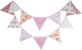 G2PLUS 10.8 Feet Floral Bunting Banner, Vintage Cloth Shabby Chic Flag Garlands, Blue and White Double Sided Fabric Triangle Pennants for Birthday Parties Ceremonies Kitchen Bedrooms