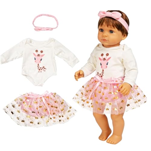 KAFZEL 1 Set Ropa para muñecas bebé, Prendas de vestir y accesorios para muñecas de vinilo, Que incluyen una falda tutú, una diadema y ropa de jirafa rosa