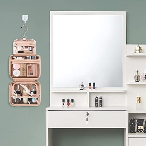 Cubetastic Toiletry Bag For Women - Hanging Travel Toiletry Bag With 360° Hook 3 Compartments Makeup Organizer With Portable Handle Pu Leather Water-Resistant Cosmetic Pouch #TOP5