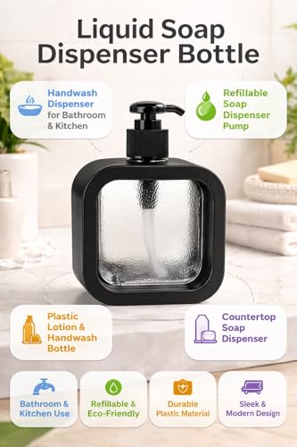 Image of 300ML Liquid Soap Dispenser | Refillable Pump Bottle for Hand Wash, Dish Wash, Shampoo, Conditioner, Shower Gel | Bathroom & Kitchen Use | Transparent Plastic |