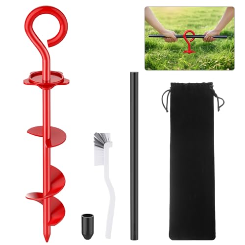Chuiendi Dog Tie Out Stake Heavy Duty 360Swivel Dog Spike Spiral Stake for Yard Beach & Camping Outside Up to 50kg - Best in Ground Anchor for Small to Large Dogs Cable Lead or Tether 40CM Red