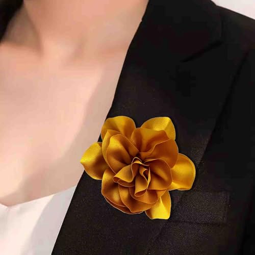Image of 2Pcs 5in Dainty Satin Fabric Flower Brooch Extra Large Rose Camellia Flower Brooches Lapel Pins for Women Wedding Party Dance Banquet Clothes Jewelry Accessories