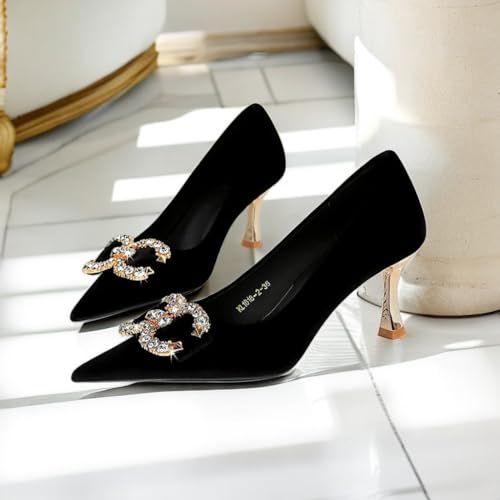 JOEupin Women's Buckle Mid Heel Pumps Closed Pointed Toe Heels 2.5 inch Stilettos Heels Pumps2
