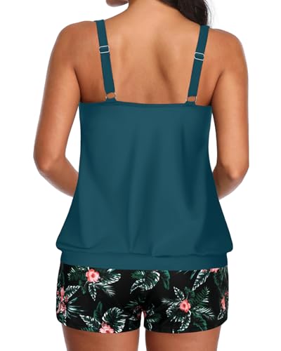 Image of Aqua Eve Two Piece Women's Tankini Swimsuits Blouson Swim Tank Top with Shorts Modest Bathing Suits