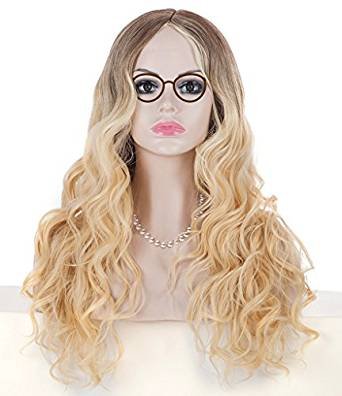 Smoosky Halloween Long Curly Light Gold Hair Mid-length Loose Festival Party Wig for Cosplay