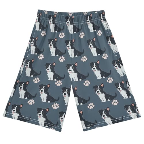 ALAZA Blue Dog Paw Print Puppy Pajama Shorts Elastic Waist Casual Sleep Shorts with Pockets Size 6-14