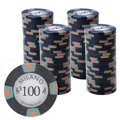 Gamers Lounge Milano 10-gram Casino Clay Poker Chips (100-pack) - Real Clay, Vintage Casino Look ($100 Black)