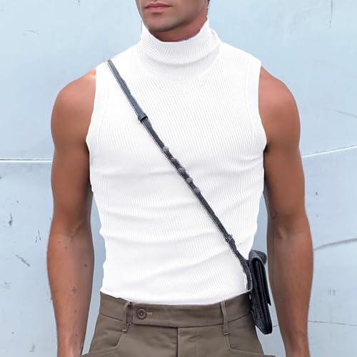 Men's Tank Tops Trendy Mock Turtleneck Sleeveless Sweater Summer Casual Basic Ribbed Knit Sport Slim Pullover Tee4
