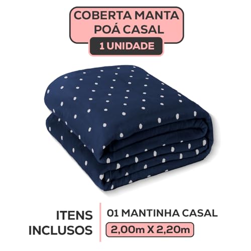 Cobertor Casal Manta Microfibra 2,00m X 2,20m Antialérgica Poá (Marinho)