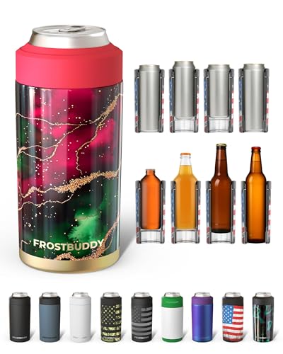Image of Frost Buddy Universal Can Cooler - Fits all - Stainless Steel Can Cooler for 12 oz & 16 oz Regular or Slim Cans & Bottles - Stainless Steel (Merry Marbleous)