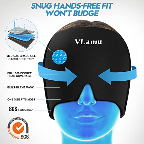 Headache Hat For Migraine Relief,Cold And Hot 2 In 1 Migraine Ice Head Wrap,Gel Odorless Migraine Relief Cap As Stress Relief Gifts For Women/Men,Effective Relief For Tension Headache,Vertigo (Black) #TOP2