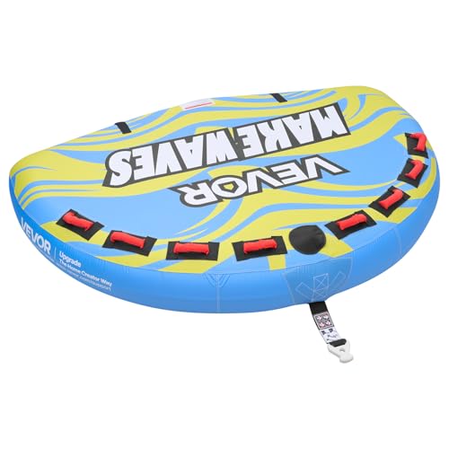 VEVOR Towable Tube für Boote, Wassersport-Schleppreifen für 4 Personen, bis 308 kg Tragfähigkeit, mit Flossen, Nylonhülle, Gepolsterten Griffen und Sicherheitsventil, für Seen, Flüsse und Meere, Blau