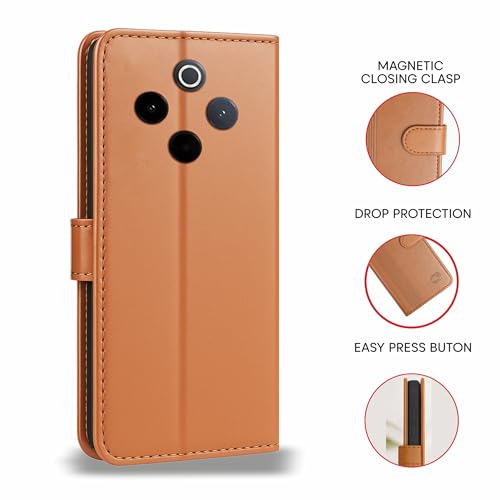 Image of AIBEX Shock Proof Flip Compatible for iQOO Z10 5G / Vivo T4 5G Flip Cover Leather Finish | Inside TPU with Card Pockets | Wallet Stand | Complete Protection Flip Case - Brown