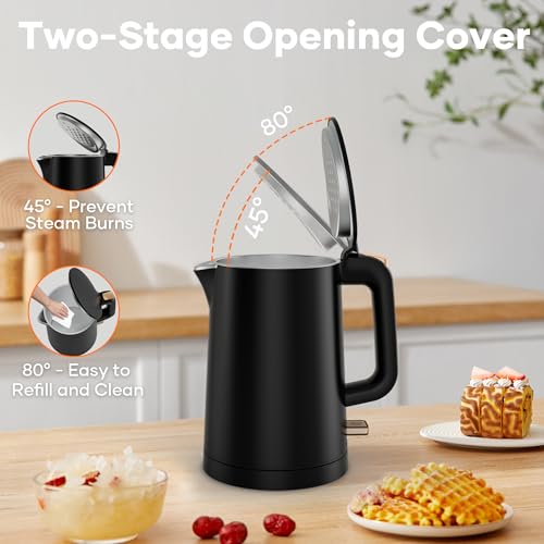 Tetera eléctrica pequeña 0.8L acero inoxidable negro miniatura 5