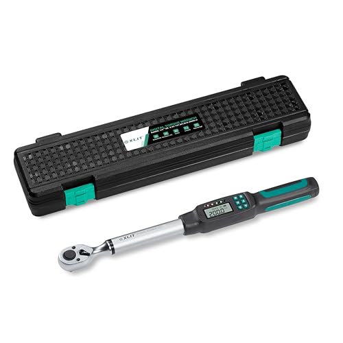 XLIT Juego de llaves dinamométricas digitales de 1/5.1 cm (2.2-45.0 m-lb) – adaptadores de enchufe de 1/10.2 cm y 3/20.3 cm, extensión de 5 pulgadas, zumbador y alertas LED – para reparación de