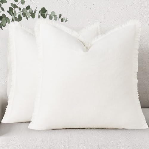decorUhome Summer Decorative Neutral Linen Fringe Throw Pillow Covers Set