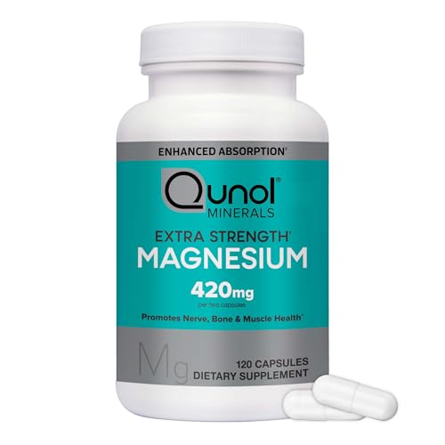 Qunol Magnesium Capsules 420mg, High Absorption Magnesium Supplement, Extra Strength, Bone and Muscle Health Supplement, 120 Count