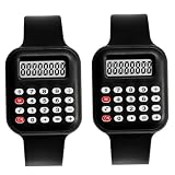 AZIDWERYQ Orologio calcolatrice, orologio calcolatrice 2 pezzi per bambini, polso digitale con design quadrato vintage, strumento di apprendimento della matematica per studenti, nero