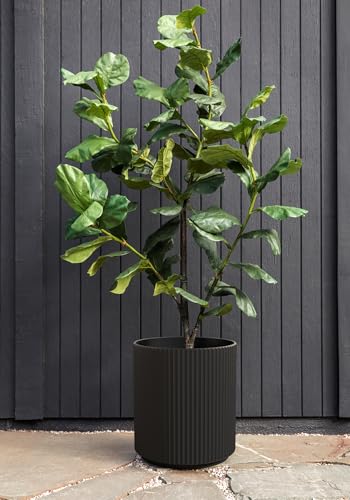 Image of Veradek Mason Series Demi Planter - Large Round Planter for Indoor or Outdoor Patio /Balcony | Made from Plastic & Concrete with Drainage Holes | Modern Decor for Flowers, Trees, Tall Plants