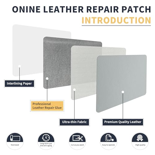 ONine Leather Repair Tape,Self Adhesive Leather Repair Patch,Leather Patches for Furniture,Sofa,Car Seats,Office Chair. Vinyl Repair Kit 8x48in(Blue Gray-Litchi Grain)