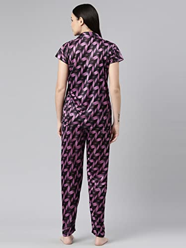 Image of LOODY'S Women's Abstract Print Night Dress | Women Satin Night Suit |Top and Pyjama Set for Girls