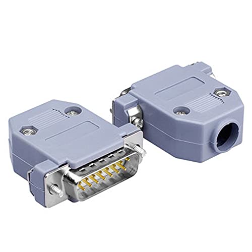 Jienk 10Pcs Db15 Rs232 D-Sub Serial Solder Cup Connectors Kit, Gold Plated Joints Rs232 Serial Solder Type Port 15 Pin D Sub Couplers With Plastic Hoods, Strain Relief Grommet And Screws (Male) #TOP3
