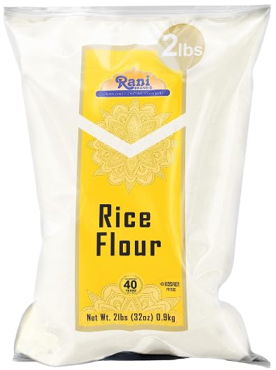 Harina de arroz Rani (blanco) 32 onzas (2 libras) 32.03 oz  Todo natural  Apto para gluten  Vegano  Sin OMG  Kosher  Origen indio