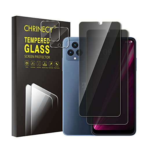 CHRINECY [4 Pack] 2 Pack Privacy Screen Protector for T-Mobile Revvl 6 5G with 2 Pack Camera Lens Protector, 9H Hardness, Anti Spy Anti Peeping, Easy Installation