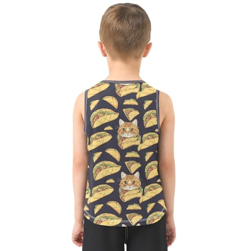 Boys Tank Top Shirts Cartoon Taco Cats Food Sleeveless T-Shirts Crew Neck for Kids Clothing Children3
