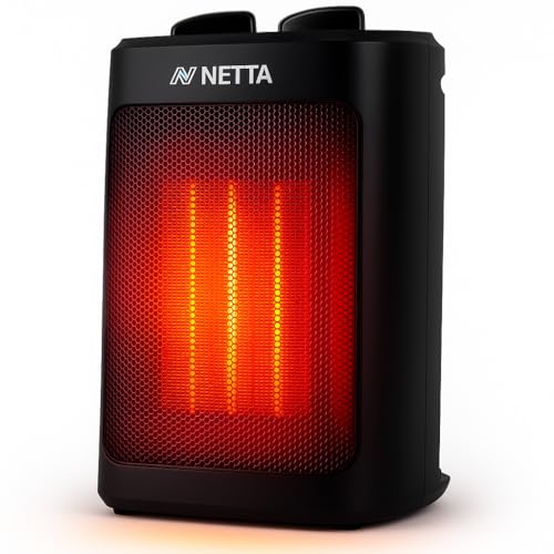 NETTA Ceramic Fan Heater 2000W - 3 Heat Settings & Thermostat with Tip Over & Overheat Protection,...