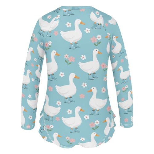 Ducks Boots Pattern Girls Rash Guard Swimsuits Long Sleeve One Pieces Bathing Suit UPF 50+ Zipper Swimwear3