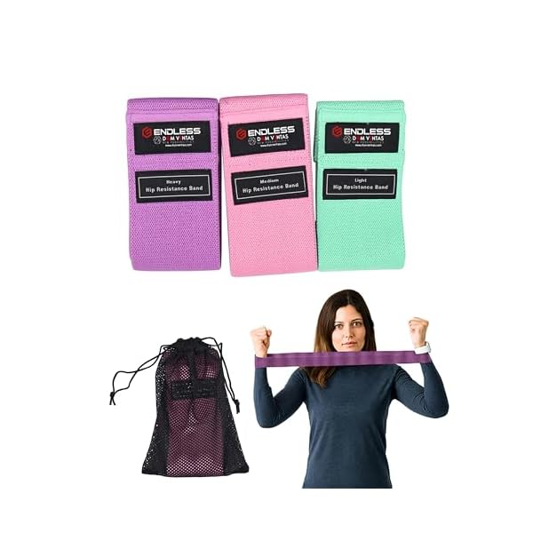 ENDLESS EL1044 Resistance Loop Bands Set of 3 Pcs with Light, Medium and Heavy Resistance Level | Multi Color | Material: Cotton | for Squats, Stretching, Hip & Glute Heavy Workouts for Men & Women