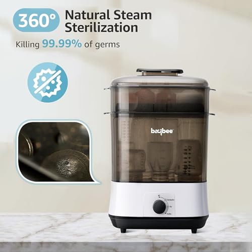 Image of Baybee Puresteam 3-in-1 Baby Bottle Sterilizer and Dryer | Electric Steam Bottle Dryer with BPA-Free Material & Easy One-Knob Control | Sterilizer for Baby Products with Fast 360 Sterilization (White)