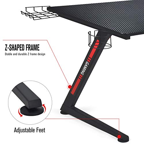 GTRACING Gaming Desk Computer Office Pc Gamer Table Racing Style Professional Game Station Z Shaped with Gaming Controller and Cup Holder, Black