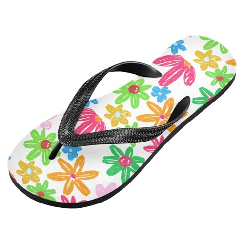Floral Colorful Crayon Flip Flops for Beach Thong Sandals Anti-slip Lightweight Shower Shoes for Summer Swim Travel2