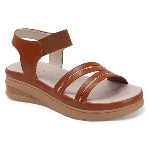 Image of Ladies Hub Stylish Women's Wedge Sandals Platform Heels with Extra Soft Cushioned Footbed, Ankle Strap & Open Toe Style